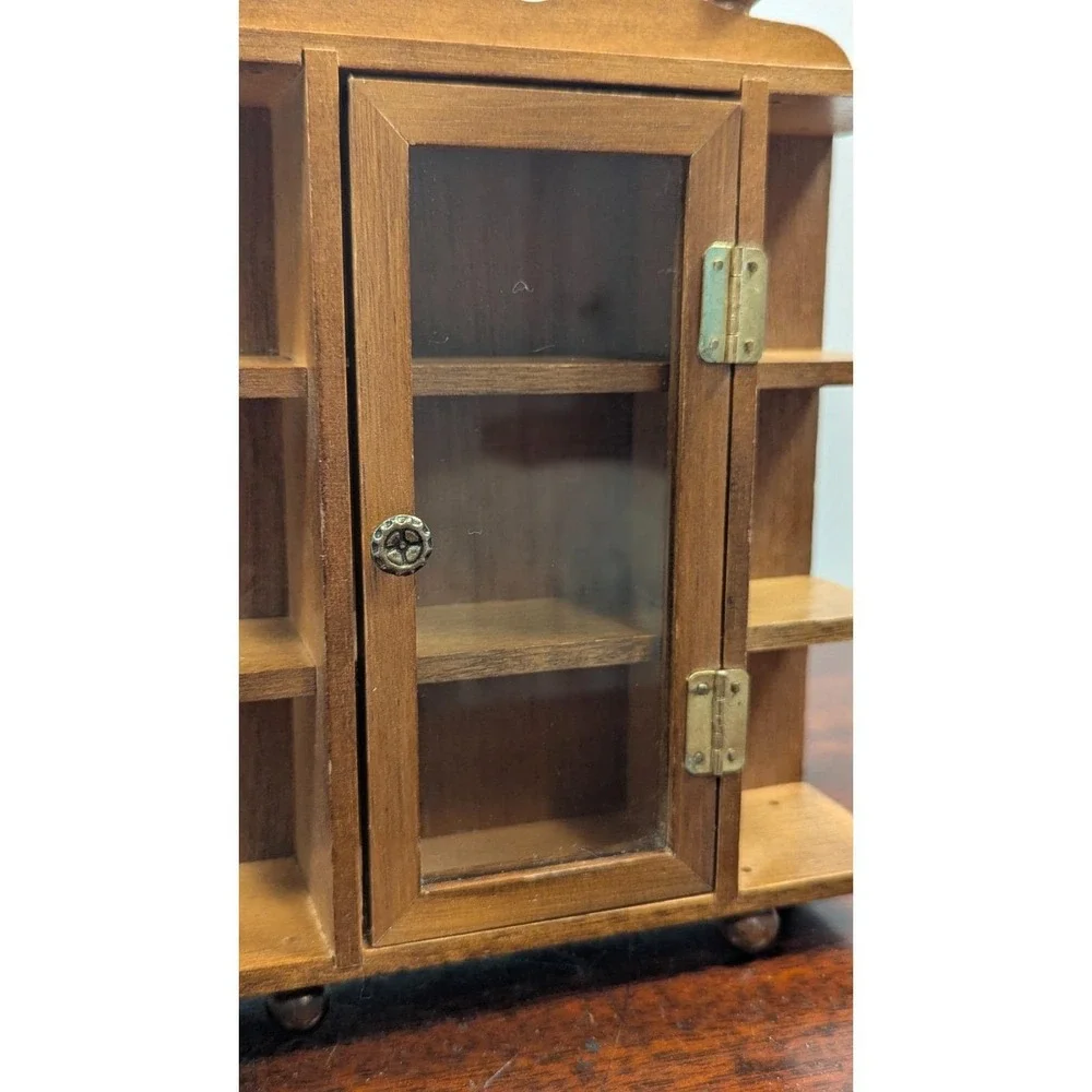 Vintage Miniature Wood Curio Display Cabinet Glass Door Wall Shelf Shadow Box
